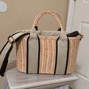 Zara Woven Rattan Tote with Beige & Black Straps